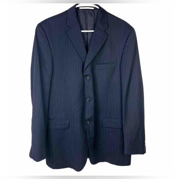 BURBERRY LONDON 100% WOOL Navy Blue Striped Suit Blazer MDL LBS41 Size 42 REG - Picture 1 of 14
